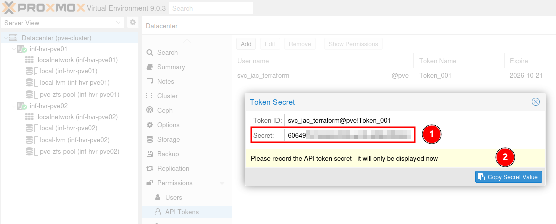 Take note of the secret value provided.